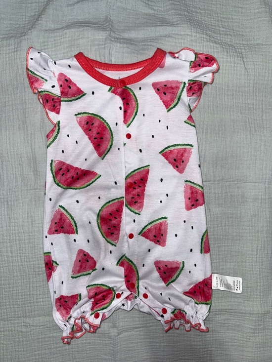 Other - Watermelon Print Baby Romper in White and Pink 6/9M